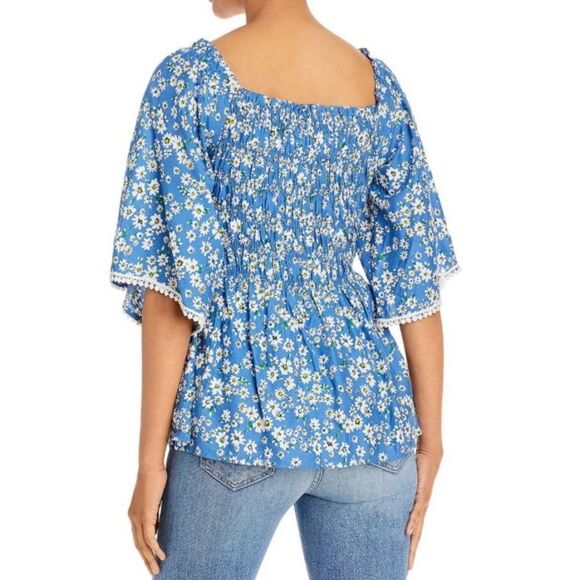 CHENAULT - L Sz M - Blue Floral Smocked Blouse in Blue Ditsey 100% Rayon. NWT! - Picture 9 of 15